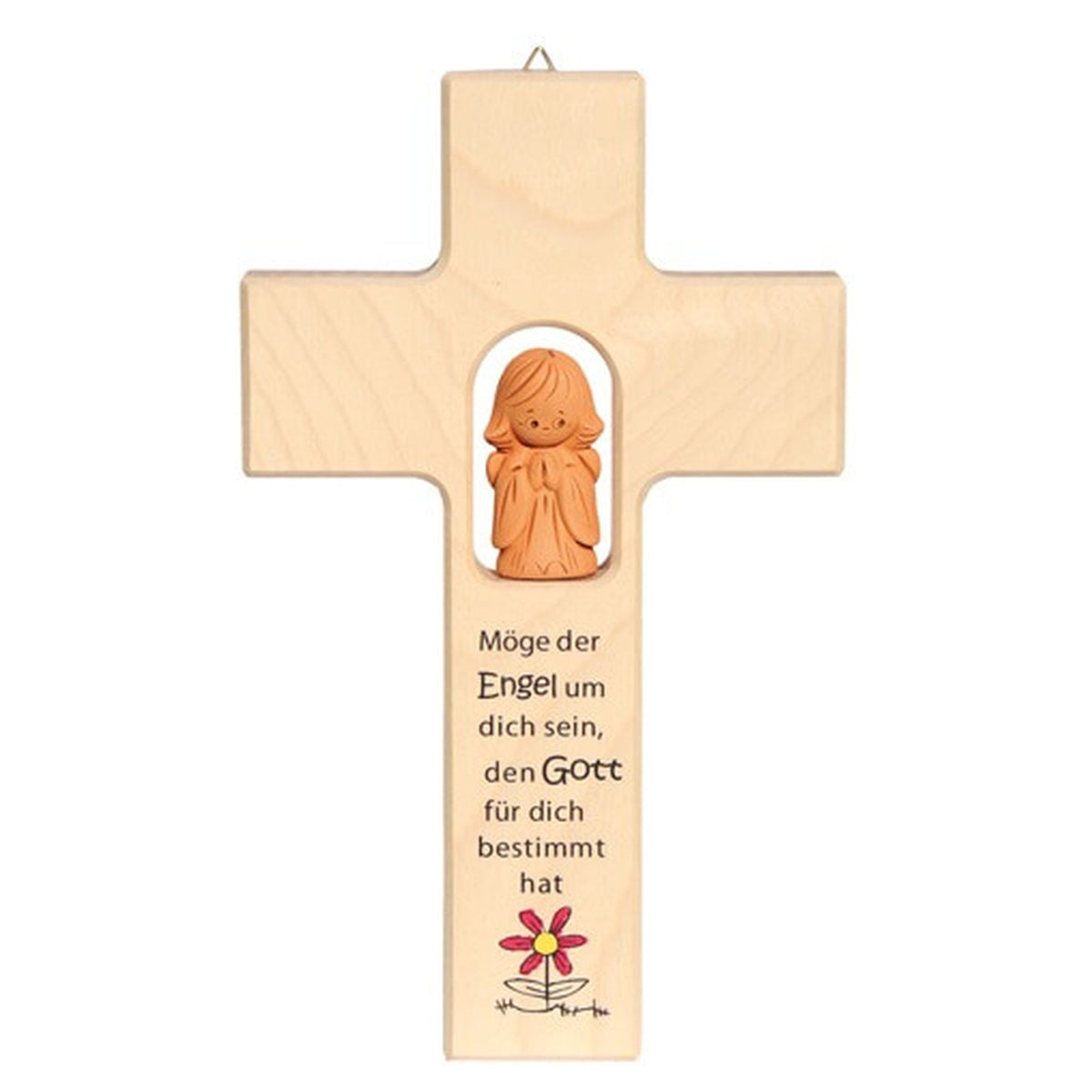 Kinderkreuz mit Schutzengel "Möge der Engel um dich sein" Ahorn Natur 20 x 12 cm