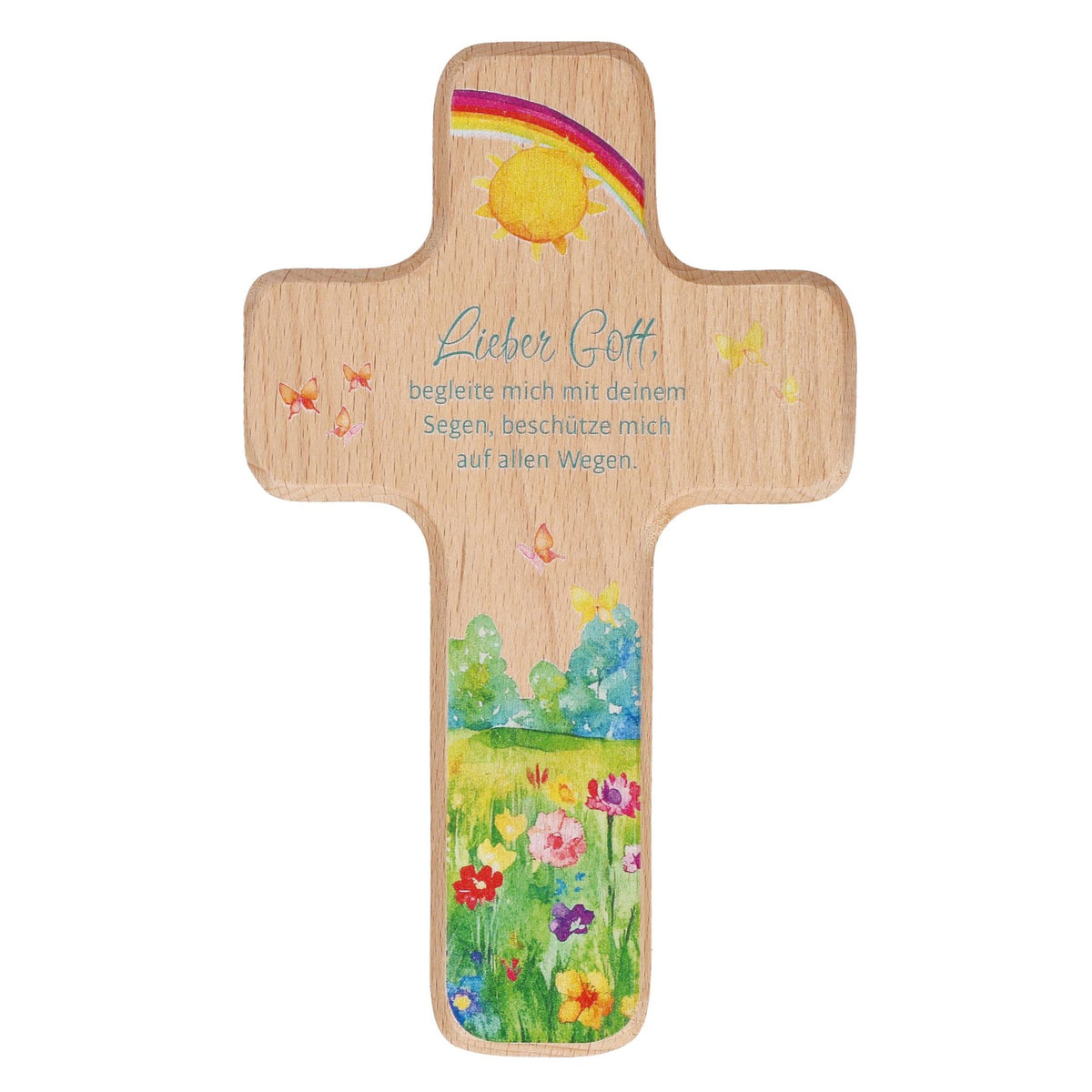 Kinderkreuz "Lieber Gott, begleite mich" Buche Natur 18 x 11 cm