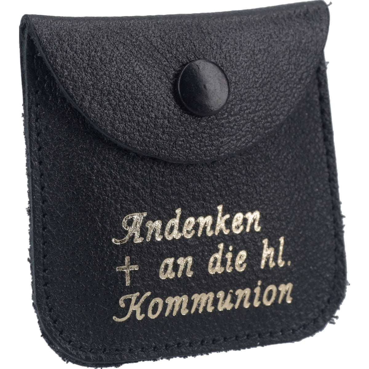 Rosenkranz-Etui "Andenken an die hl. Kommunion" Leder Schwarz 6,5 x 6,5 cm