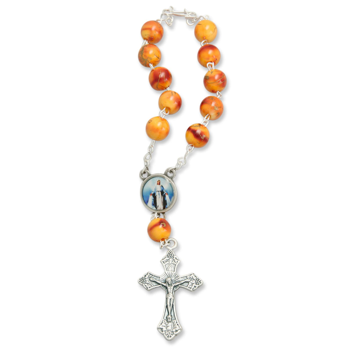 Zehner-Rosenkranz Orange marmoriert mit Christophorus-Symbol