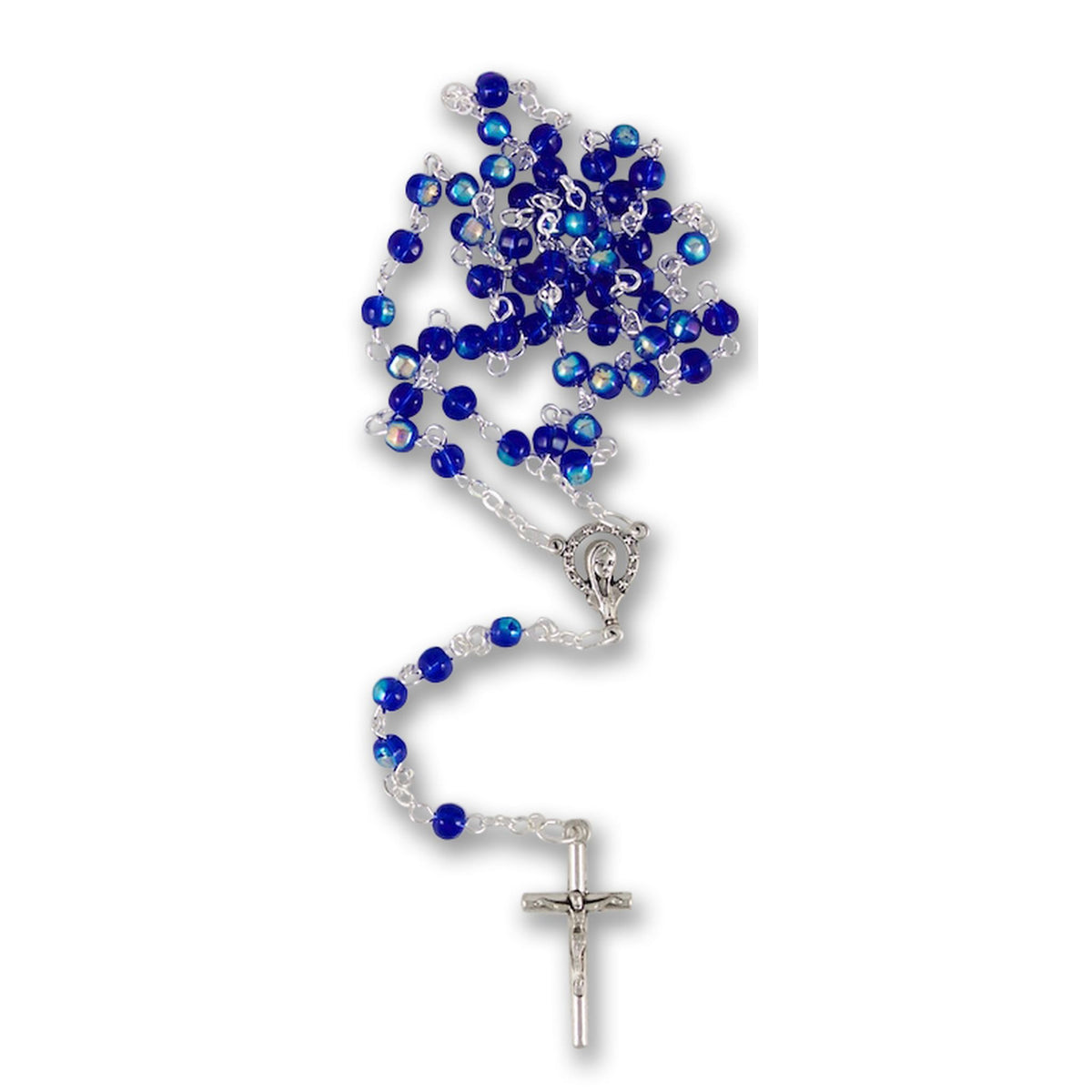 Rosenkranz mit Glasperle Dunkelblau-Türkis schillernd 40 cm