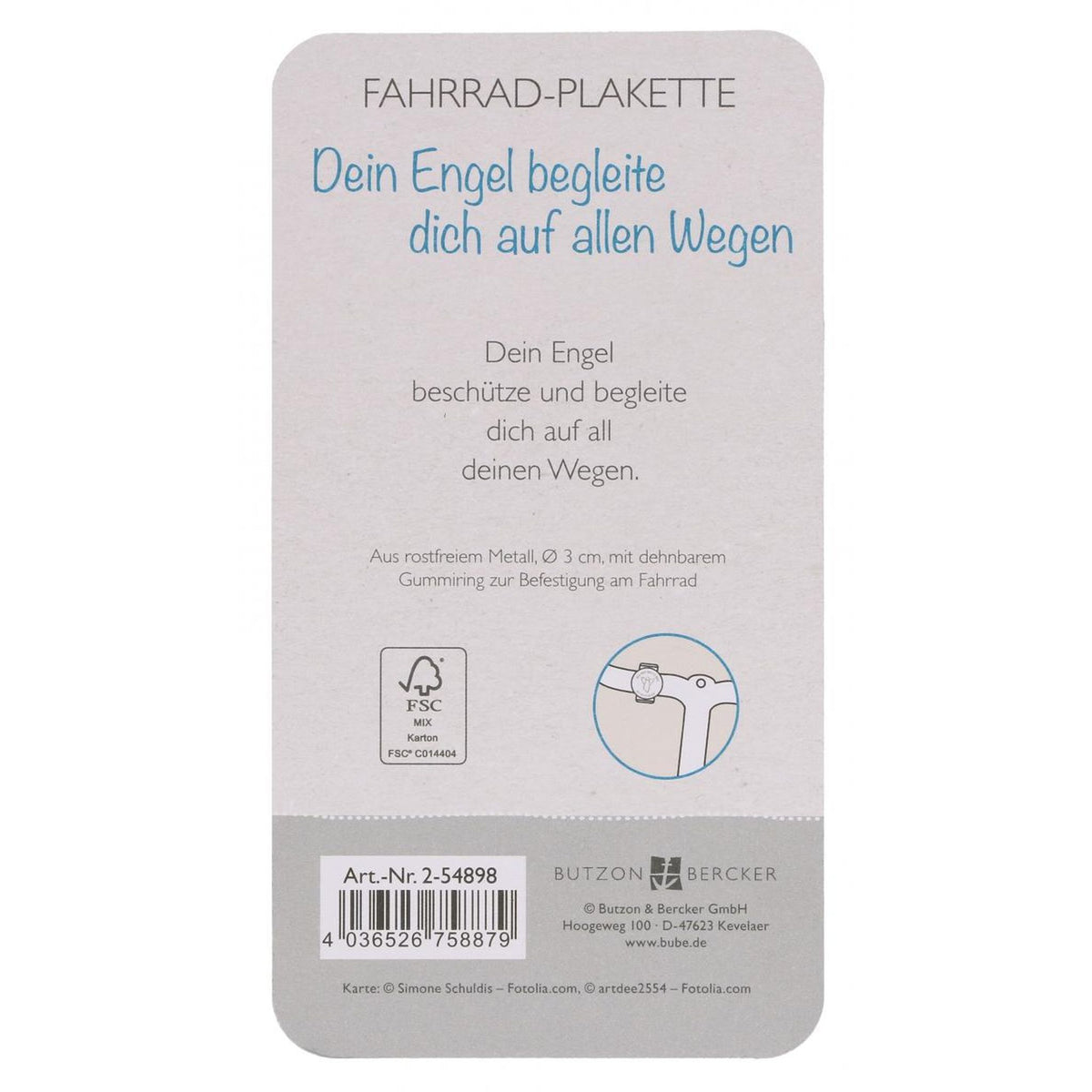 Fahrrad-Plakette für Lenker "Schutzengel - Dein Engel begleite dich auf allen Wegen"