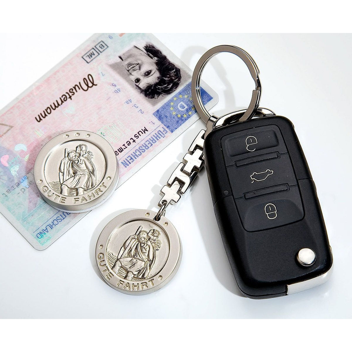 Schlüsselanhänger Christophorus "Gute Fahrt" 9,5 cm
