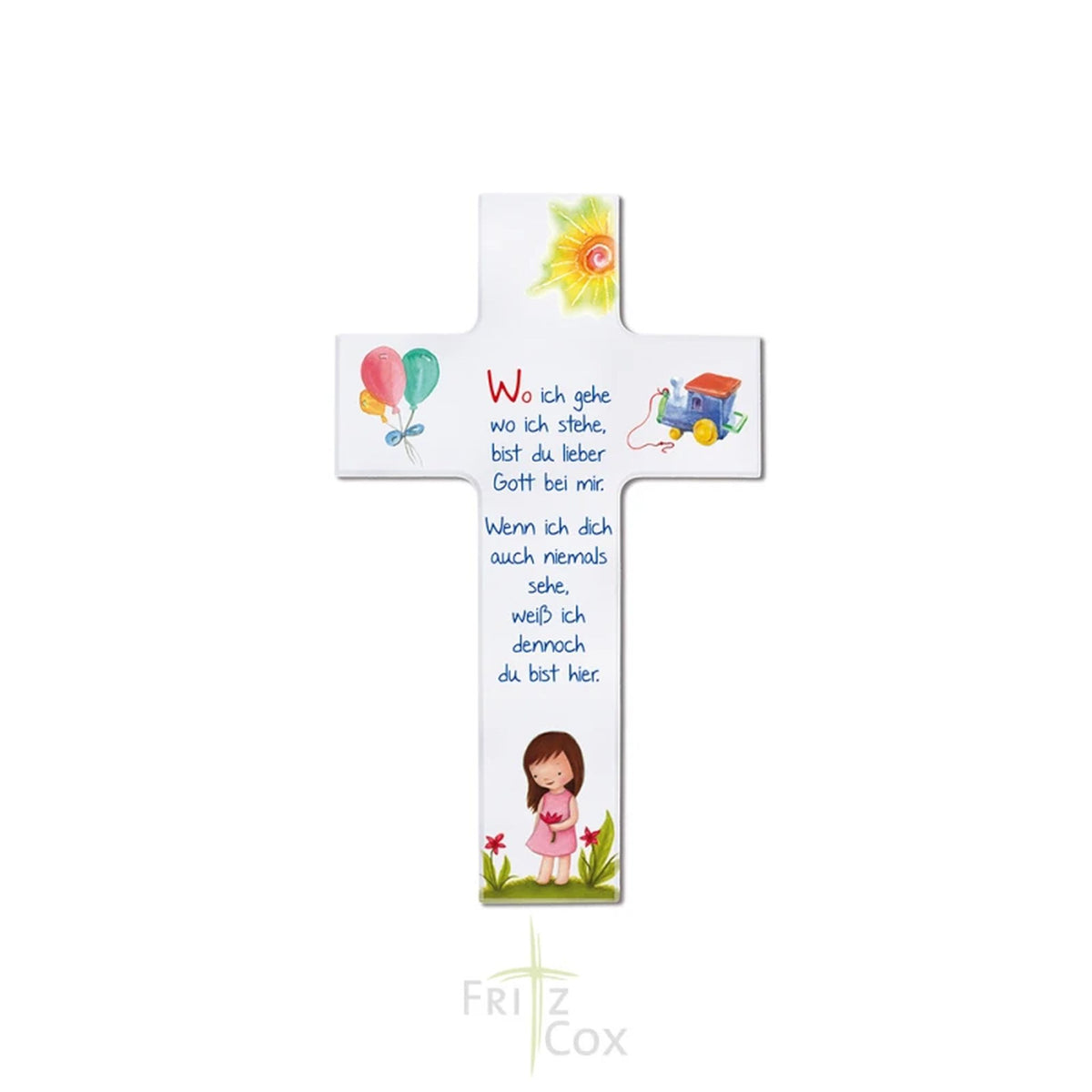 Kinderkreuz "Wo ich gehe, wo ich stehe" Mädchen Weiß 20 cm