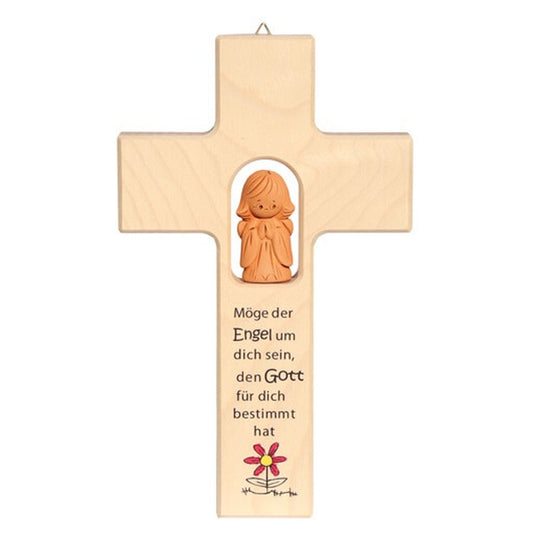 Kinderkreuz mit Schutzengel "Möge der Engel um dich sein" Ahorn Natur 20 x 12 cm