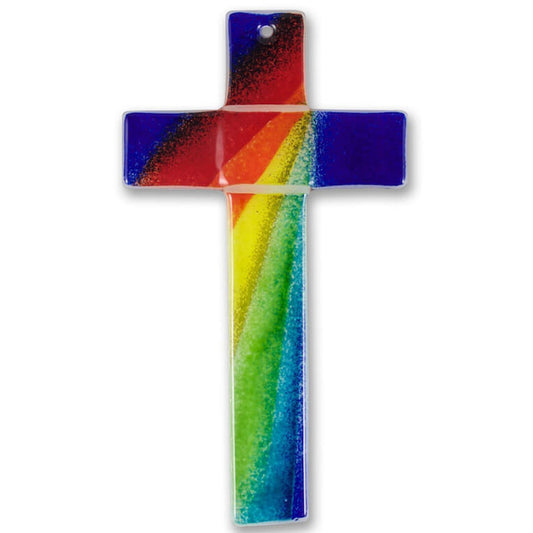 Glaskreuz "Regenbogen" Blau 20 x 11 cm