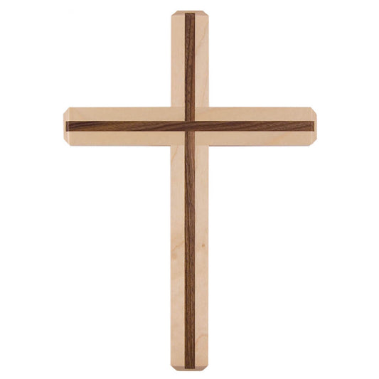 Holzkreuz aus Ahorn mit Nussbaumholz-Einlage 22 cm