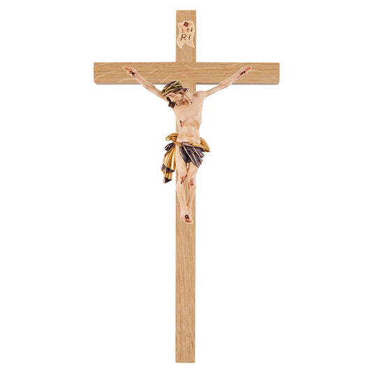 Holzkreuz aus Eiche mit Romalith-Körper blau 18 cm