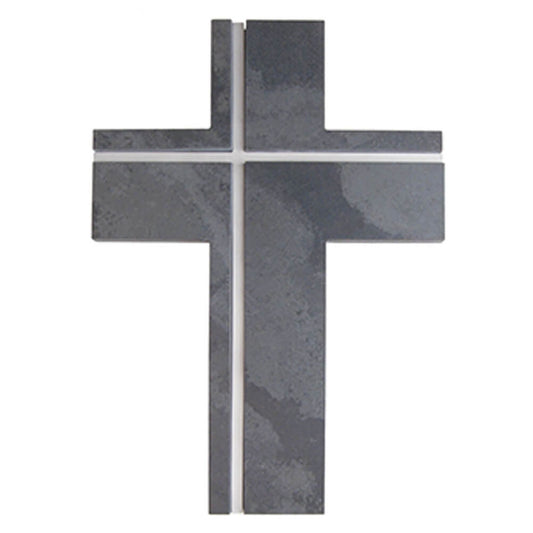 Schieferkreuz mit Edelstahleinlage Grau 22 x 15 cm
