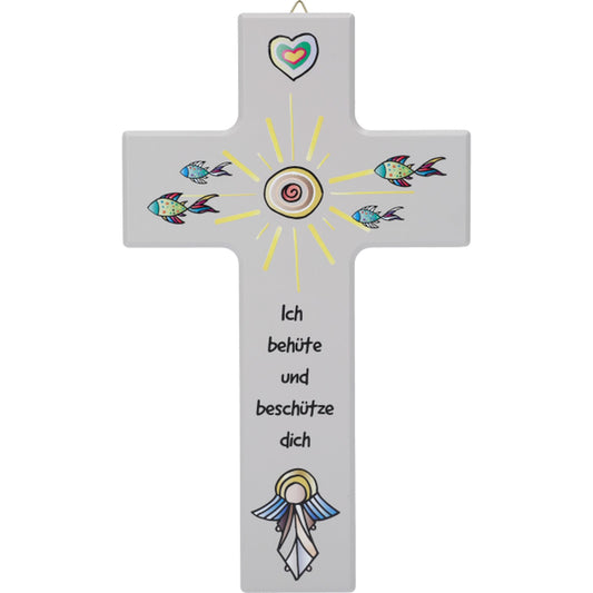 Kinderkreuz "Ich behüte und beschütze dich " Ahorn Weiß 20 x 12 cm