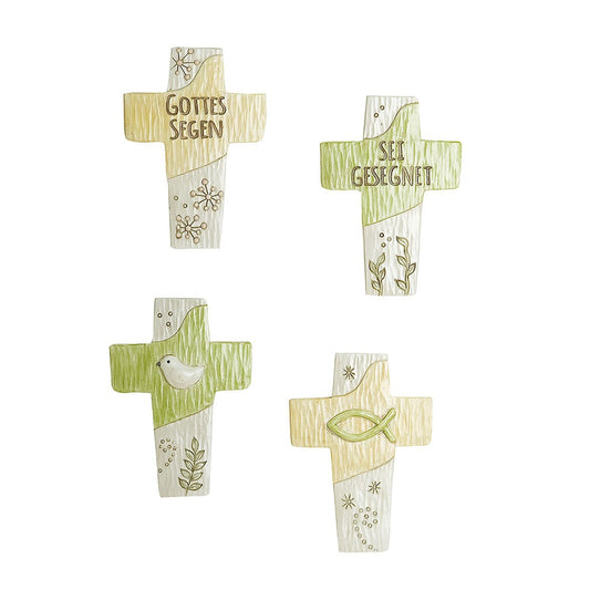GILDE Wandkreuz Mutmacher Kruzifix Polyresin Grün Beige Gelb 12 x 8,5 cm