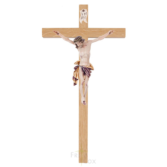 Holzkreuz aus Eiche mit Romalith-Körper rot 18 cm