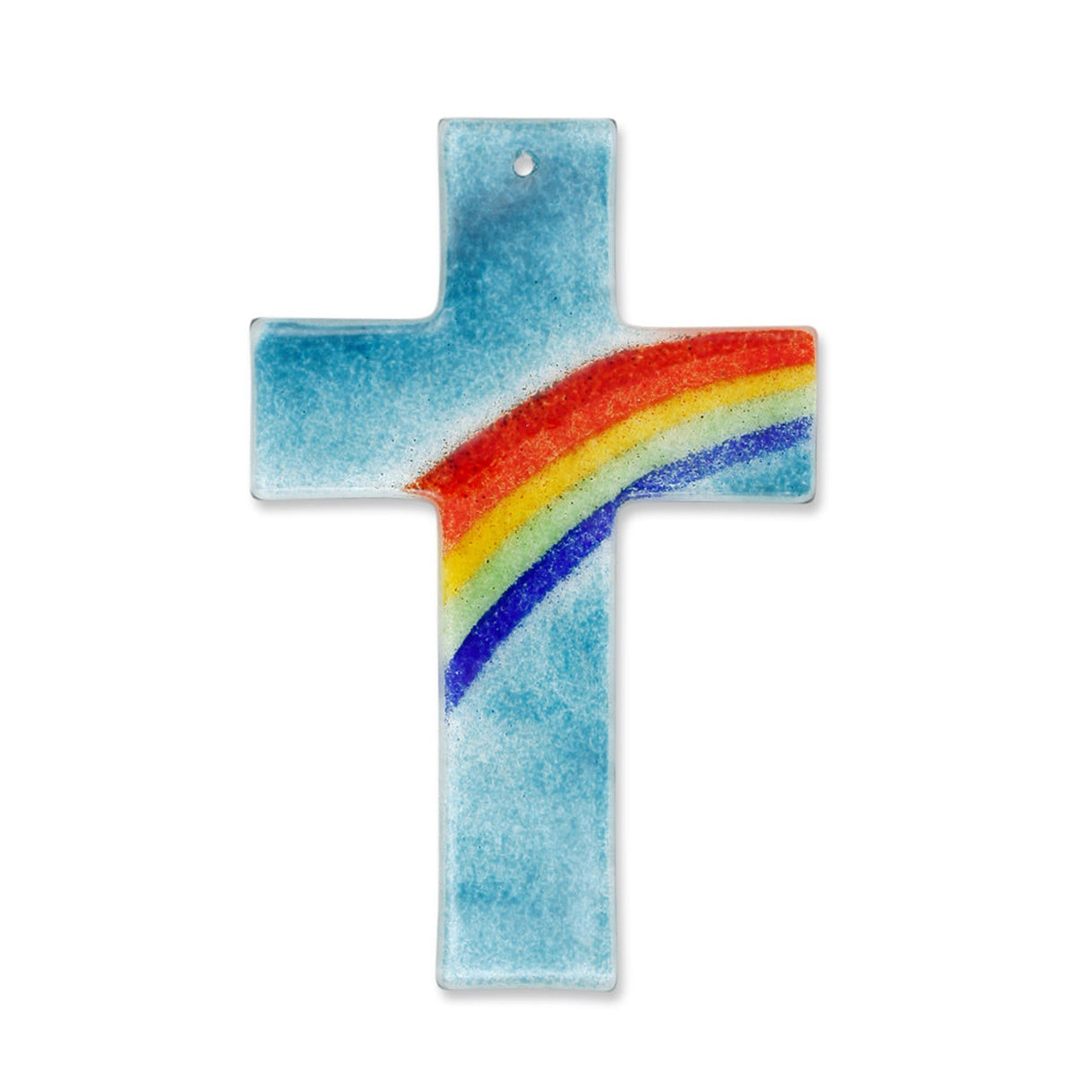 Glaskreuz "Regenbogen" Blau 14,5 x 9,5 cm
