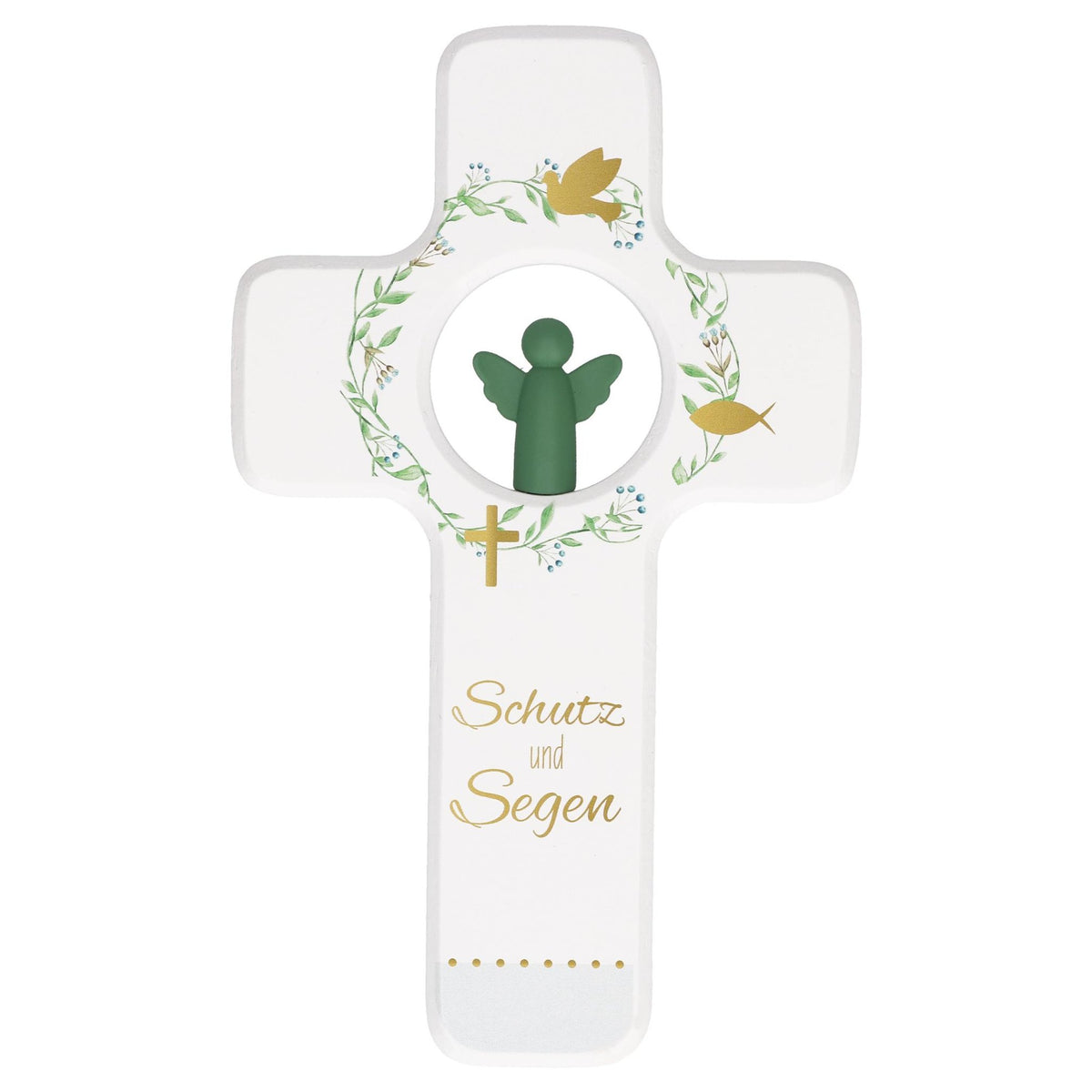 Kinderkreuz "Schutz und Segen" Eiche Weiß farbig bedruckt 18 x 11 cm