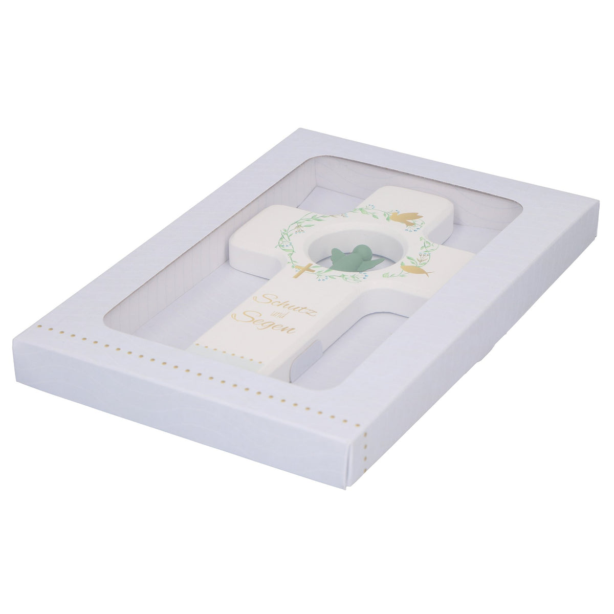 Kinderkreuz "Schutz und Segen" Eiche Weiß farbig bedruckt 18 x 11 cm