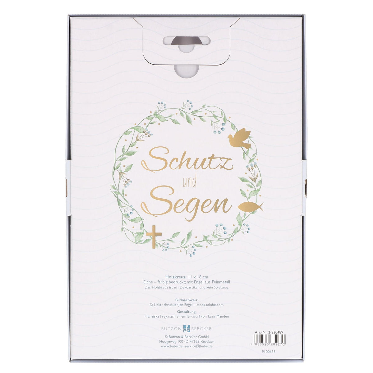 Kinderkreuz "Schutz und Segen" Eiche Weiß farbig bedruckt 18 x 11 cm