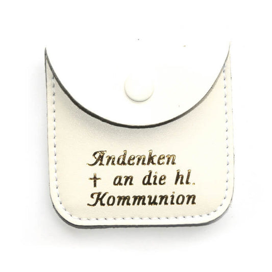 Rosenkranz-Etui "Andenken an die hl. Kommunion" Leder Weiß 6,5 x 6,5 cm