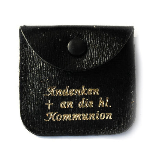 Rosenkranz-Etui "Andenken an die hl. Kommunion" Leder Schwarz 6,5 x 6,5 cm