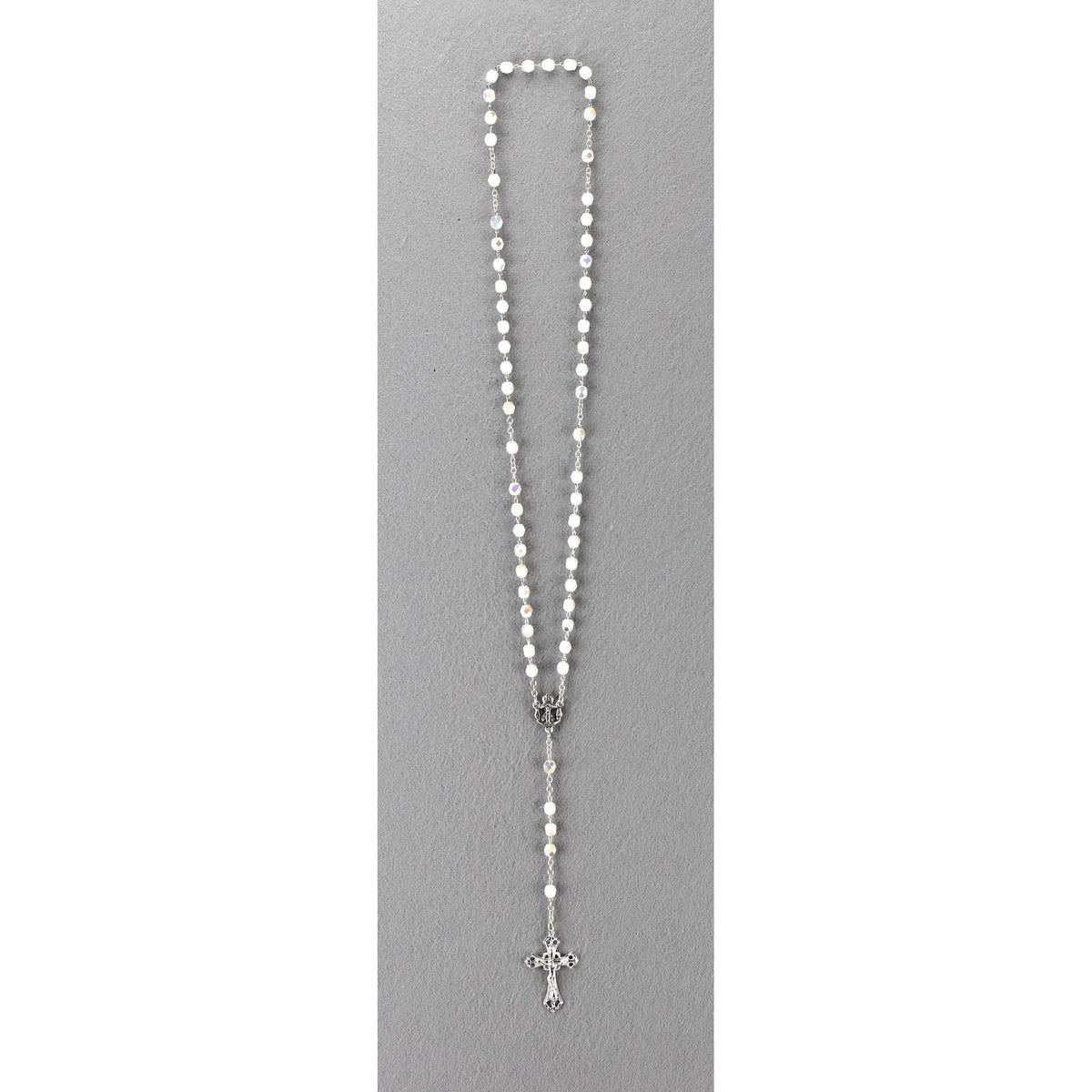 Rosenkranz mit Glasschliffperle gekettelt ca. 39 cm Weiß