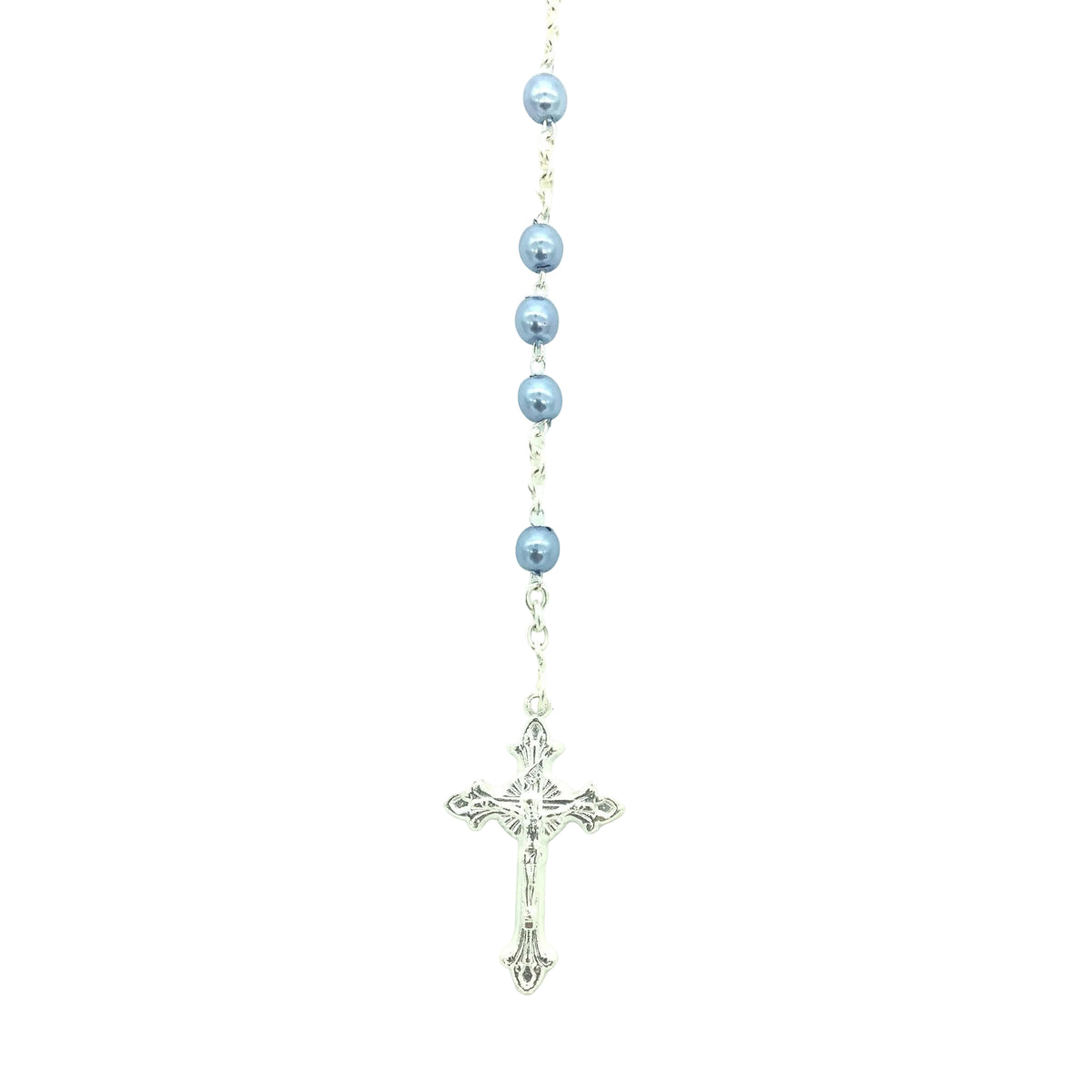 Rosenkranz mit Wachsperle gekettelt ca. 38 cm Hellblau