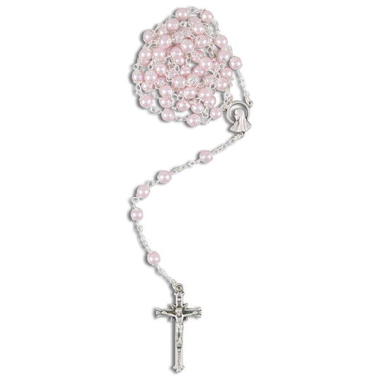 Rosenkranz mit Kunststoffperle gekettelt ca. 49 cm Rosa