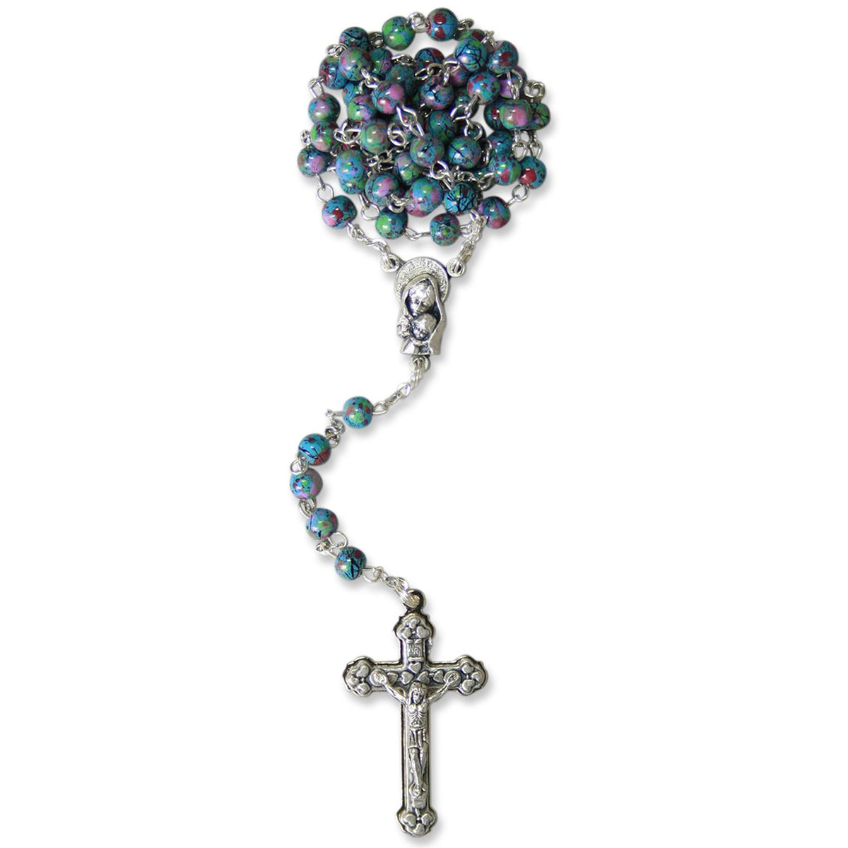 Rosenkranz mit Glasperle Türkis bemahlt 44 cm