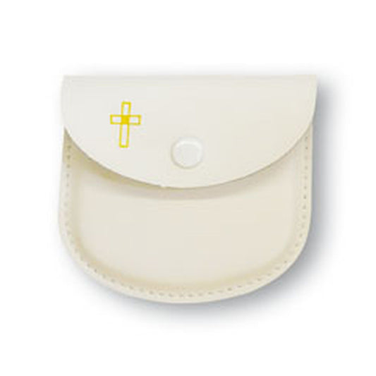 Rosenkranz-Etui mit goldenem Kreuz-Motiv Leder Weiß 8 x 7 cm