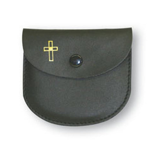 Rosenkranz-Etui mit goldenem Kreuz-Motiv Leder Schwarz 8 x 7 cm