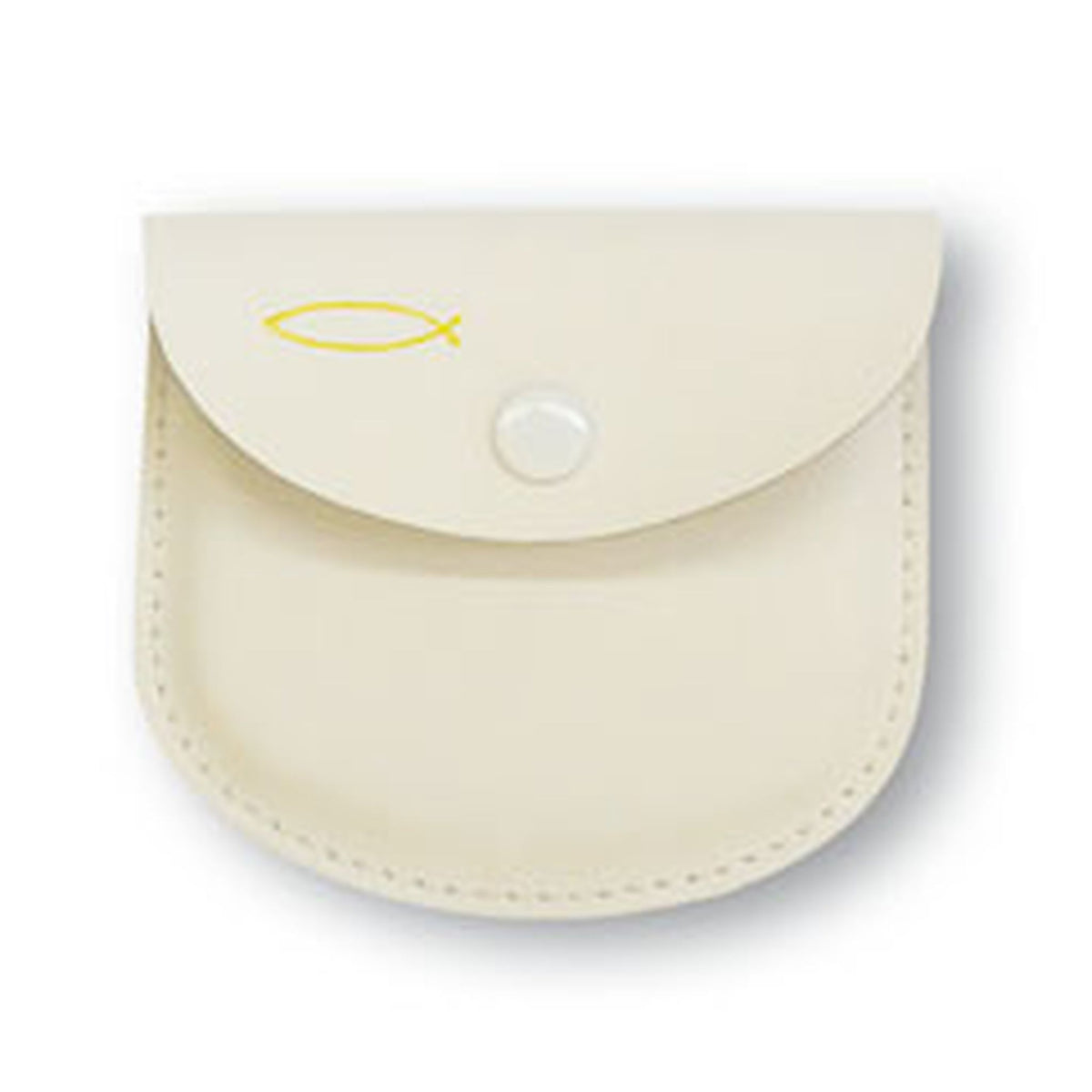 Rosenkranz-Etui mit goldenem Fisch-Motiv Leder Weiß 8 x 7 cm