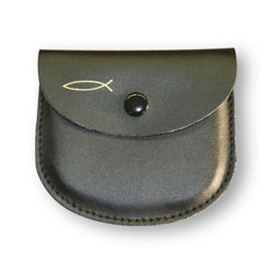 Rosenkranz-Etui mit goldenem Fisch-Motiv Leder Schwarz 8 x 7 cm