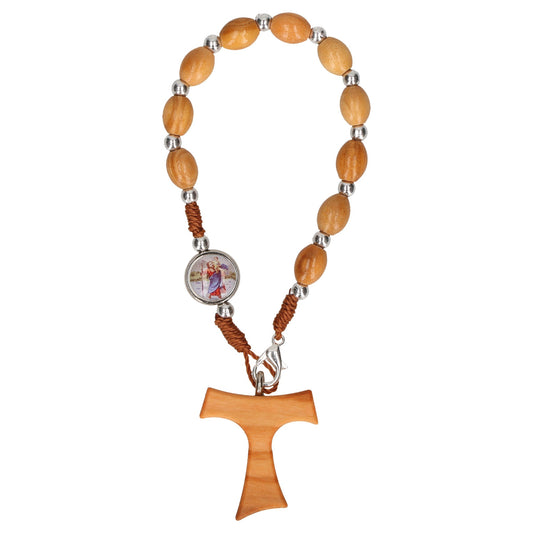 Zehner-Rosenkranz mit Christophorus Tau-Holzkreuz und Verschluss