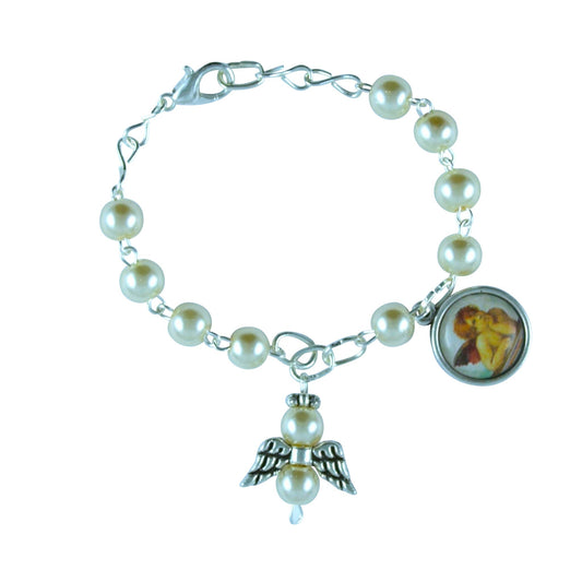 Rosenkranz-Armband Weiß mit Schutzengel 12,5 cm