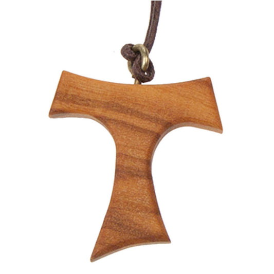 Halskette mit Tau-Kreuzanhänger aus Olivenholz und Kordel 3 cm