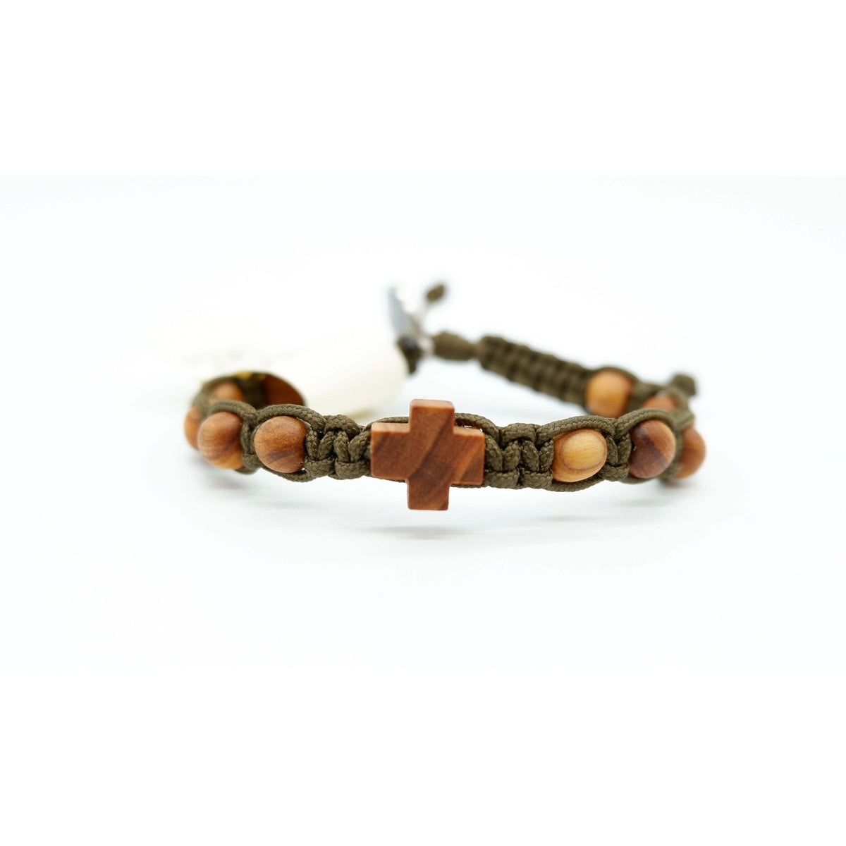 Kinderarmband mit zehn Olivenholzperlen und Kreuz