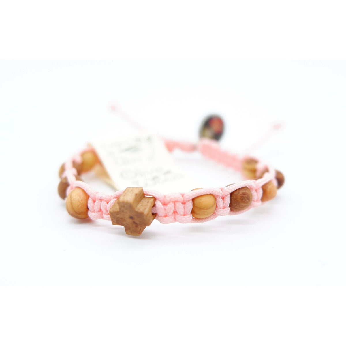 Kinderarmband mit zehn Olivenholzperlen und Kreuz