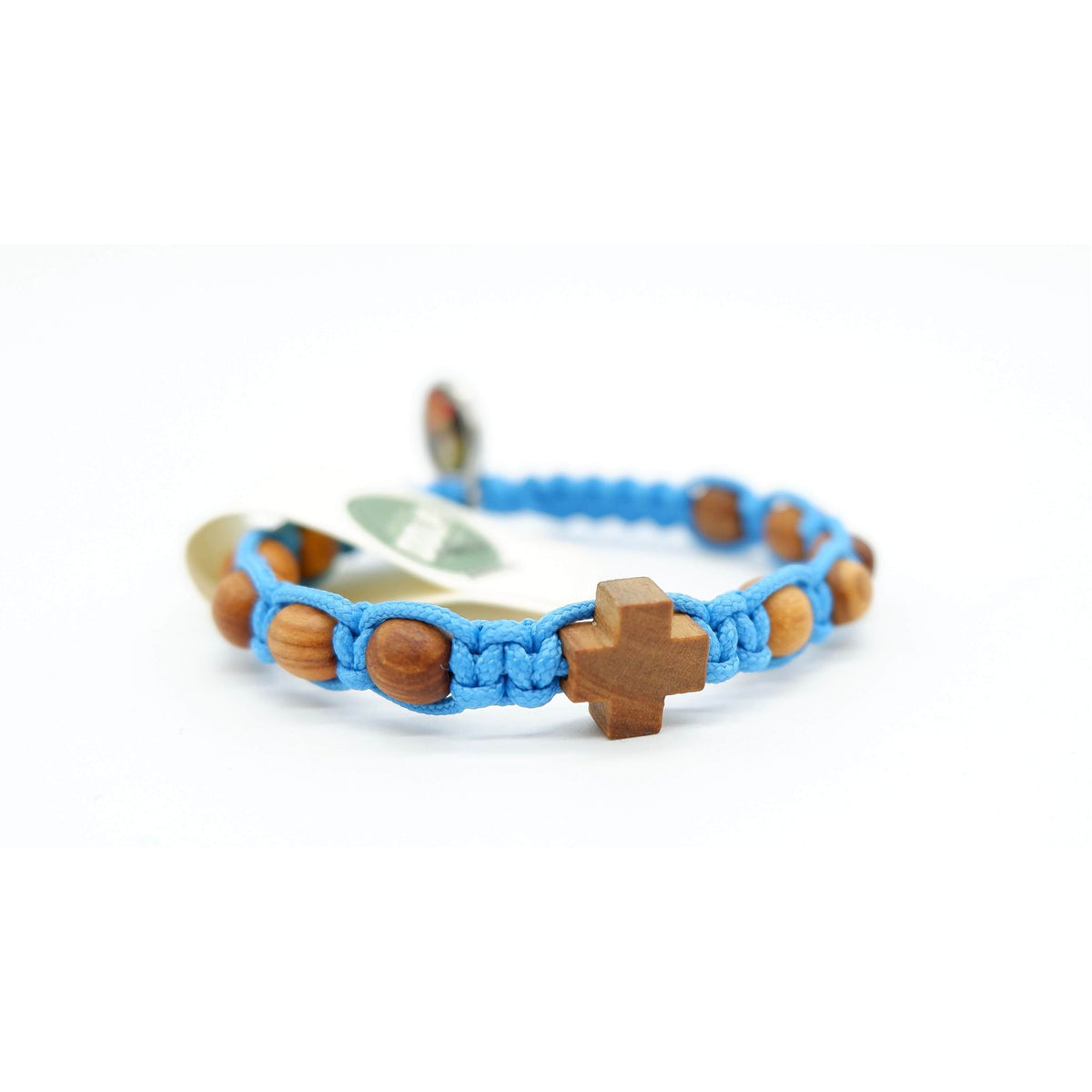 Kinderarmband mit zehn Olivenholzperlen und Kreuz