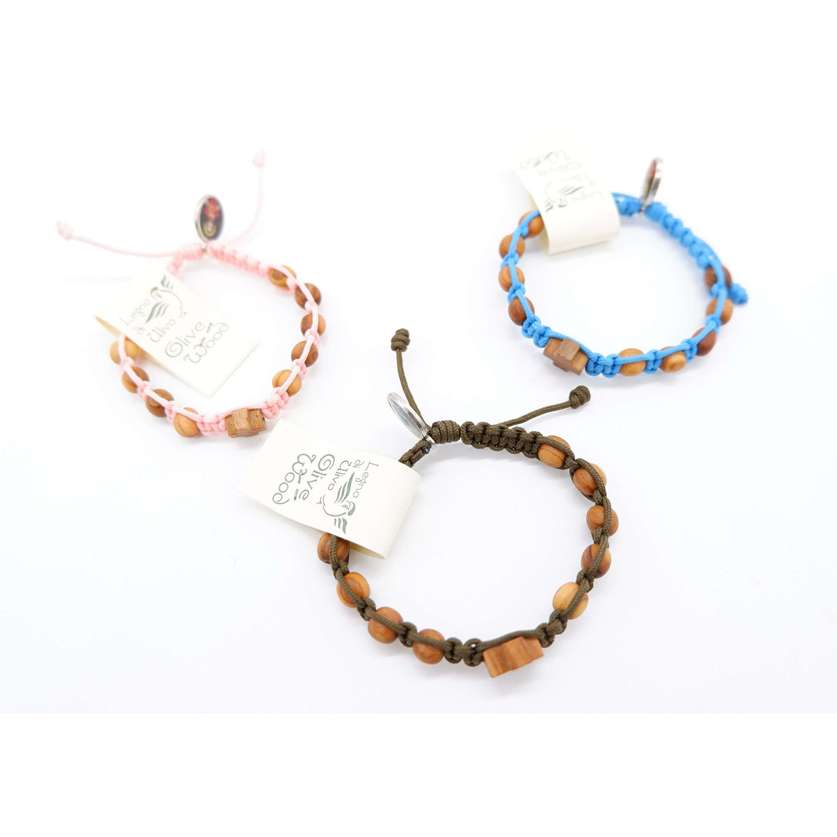 Kinderarmband mit zehn Olivenholzperlen und Kreuz