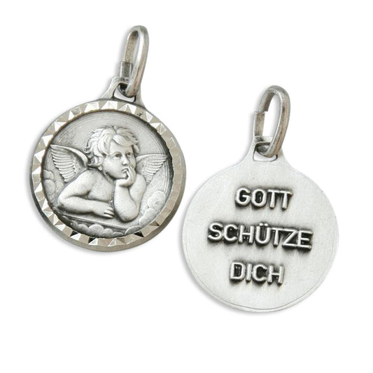 Kettenanhänger "Schutzengel Gott schütze dich" Oxydiert 1,2 cm