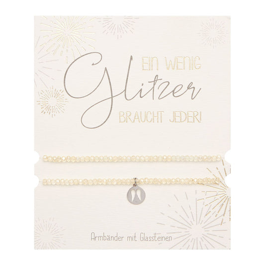 Glassteinarmband Engelsflügel Edelstahl