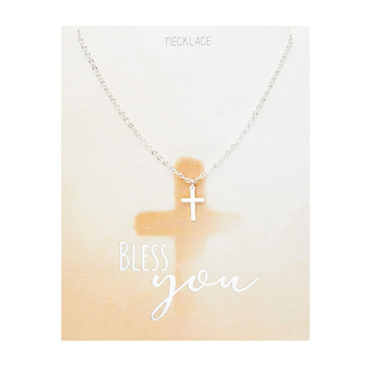 Halskette "Bless you" Kreuz Edelstahl versilbert