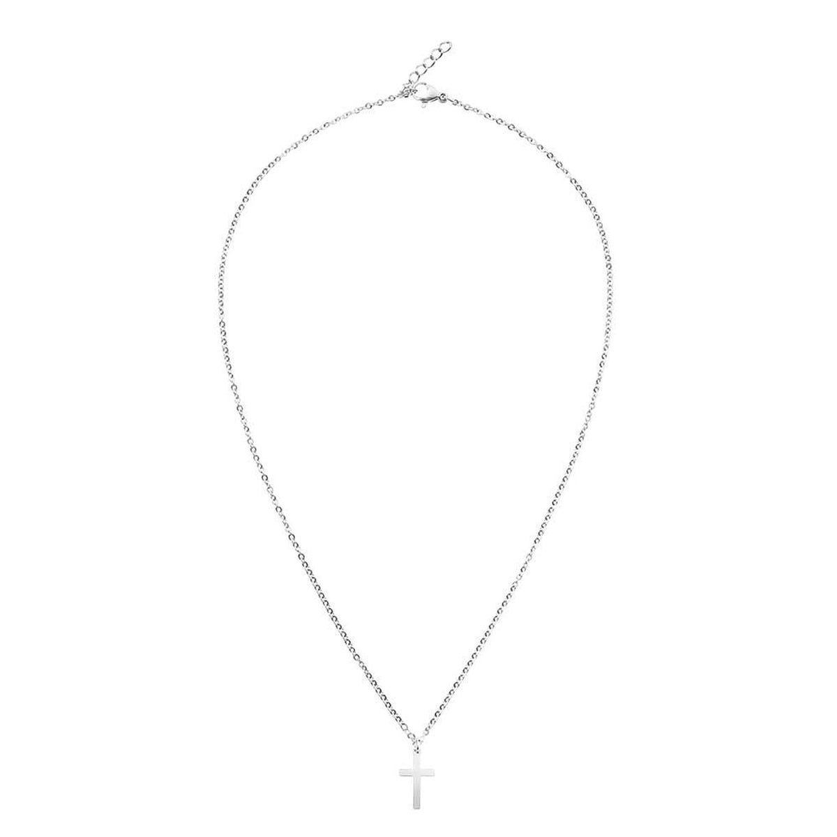 Halskette "Bless you" Kreuz Edelstahl versilbert