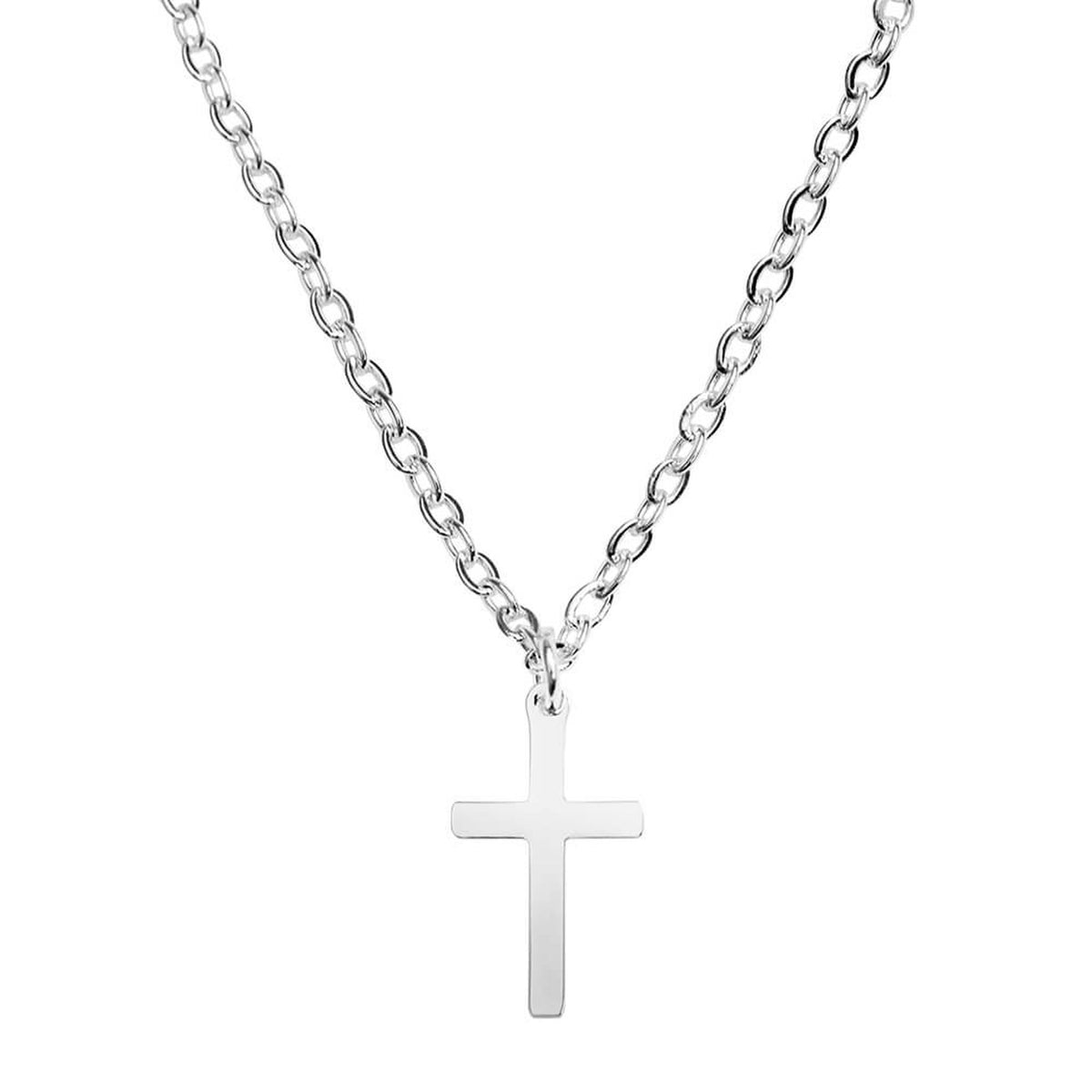 Halskette "Bless you" Kreuz Edelstahl versilbert