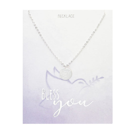 Halskette "Bless you" Friedenstaube Edelstahl versilbert