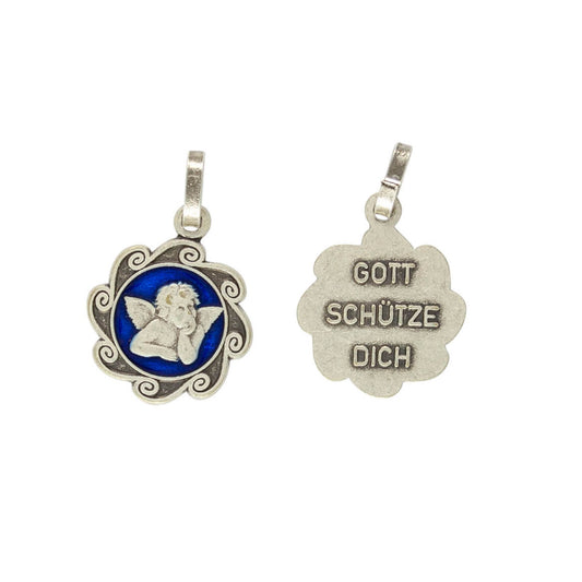 Kettenanhänger "Schutzengel Gott schütze dich" Oxydiert blau 1,5 cm