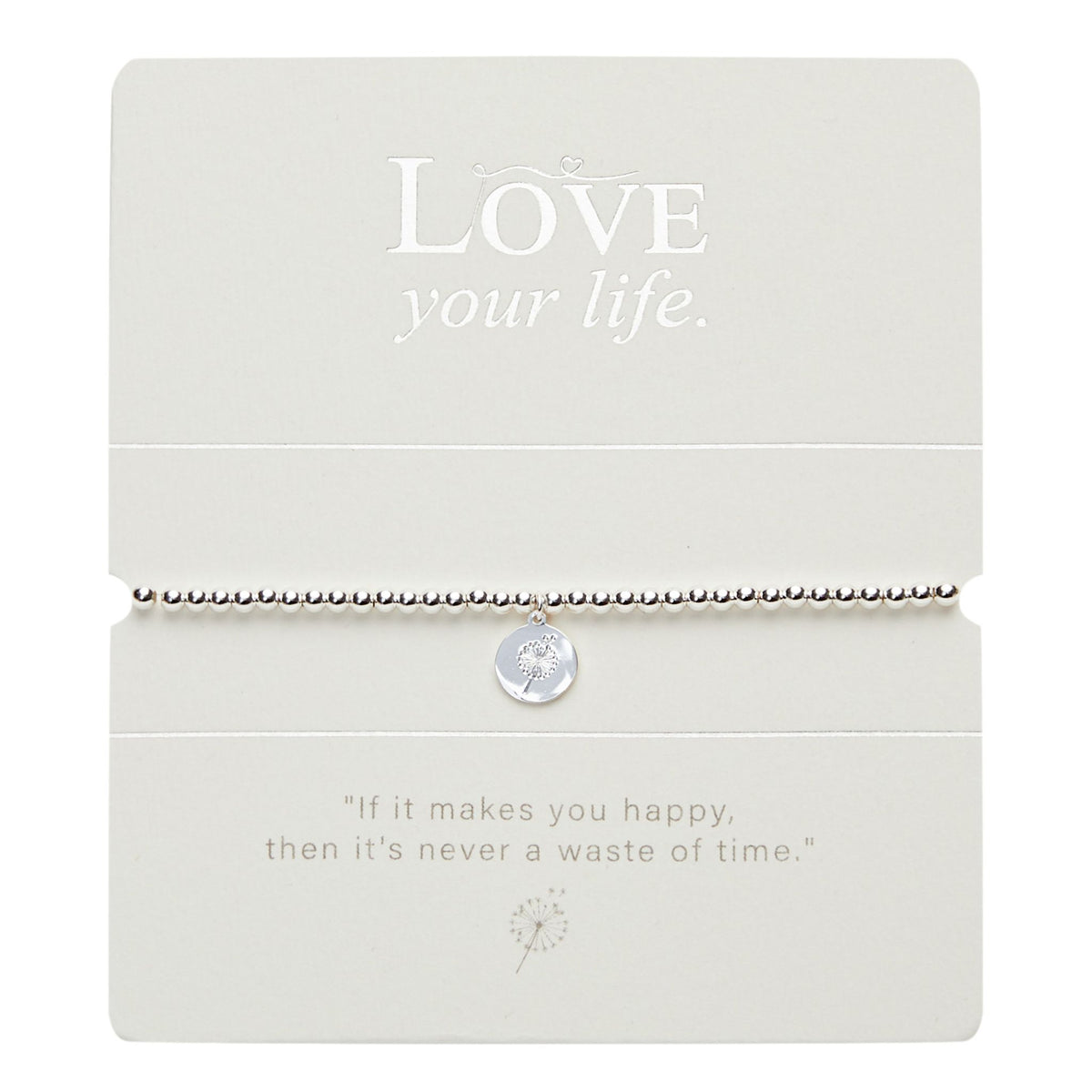 Kugelarmband "Love your life" versilbert Pusteblume