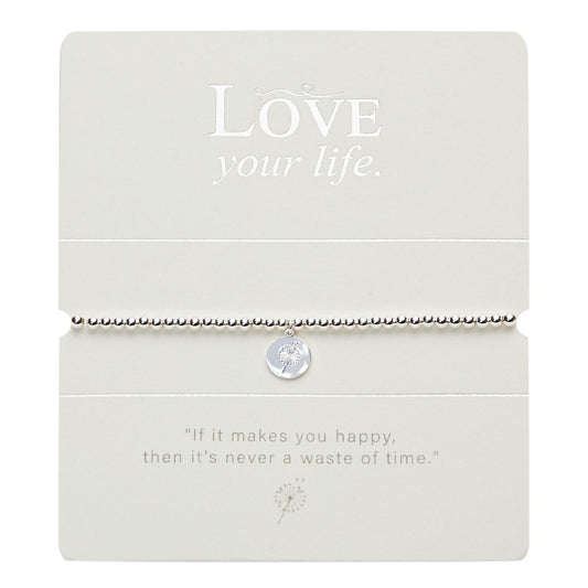 Kugelarmband "Love your life" versilbert Pusteblume