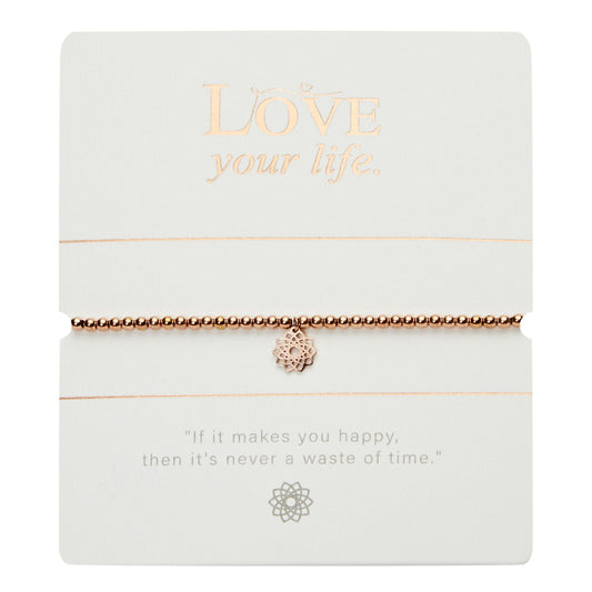 Kugelarmband "Love your life" rosévergoldet Blüte