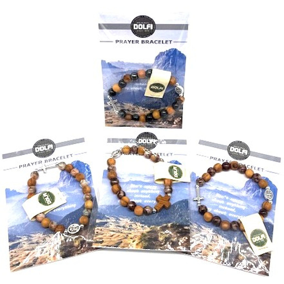 Armband Prayer mit Olivenholzperlen und hochwertigen Steinen braun Metallkreuz