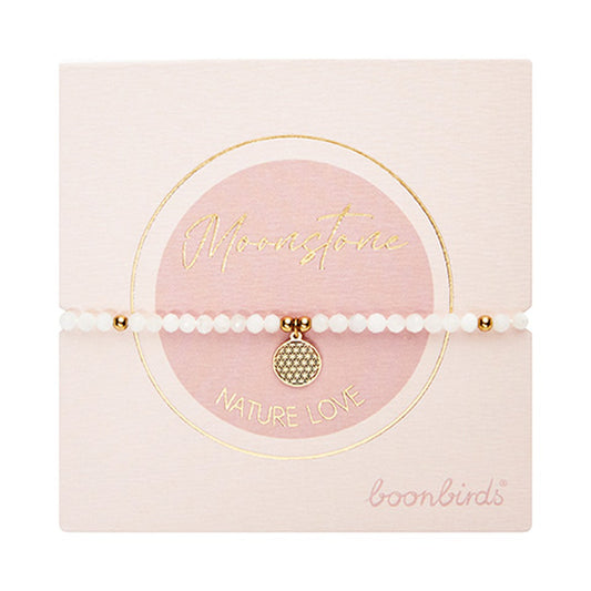 Armband "nature love" Mondstein vergoldet Blume des Lebens