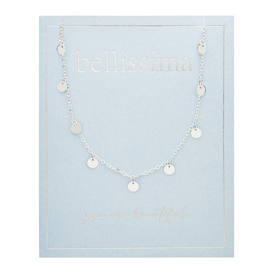Halskette "bellissima" versilbert Plättchen hängend